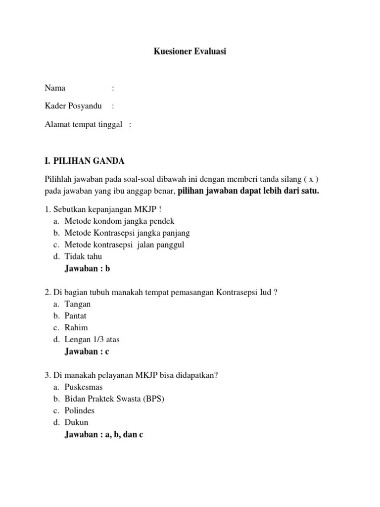 Kuesioner KB Dan Jawaban | PDF