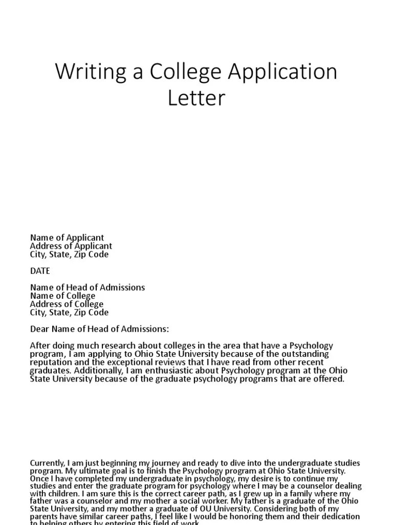 Writing a College Application Letter