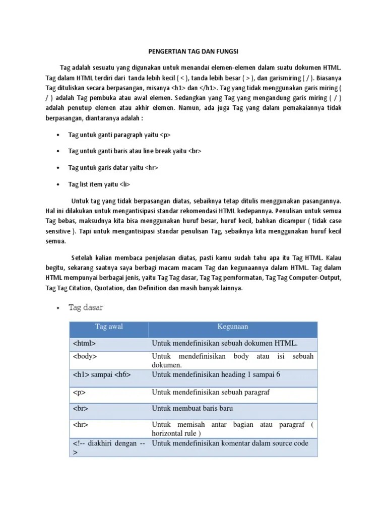 Pengertian Tag Dan Fungsi HTML | PDF