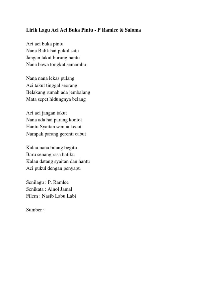 Lirik Lagu Aci Aci Buka Pintu