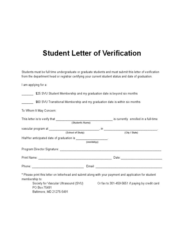 Student Letter of Verification