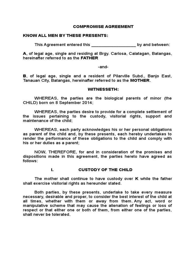 Compromise Agreement Support Child Custody Government