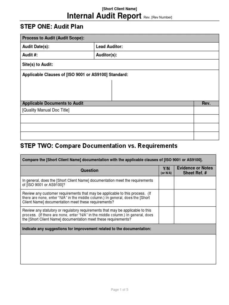 Form Internal Audit Report (BLANK).docx Iso 9000 Audit