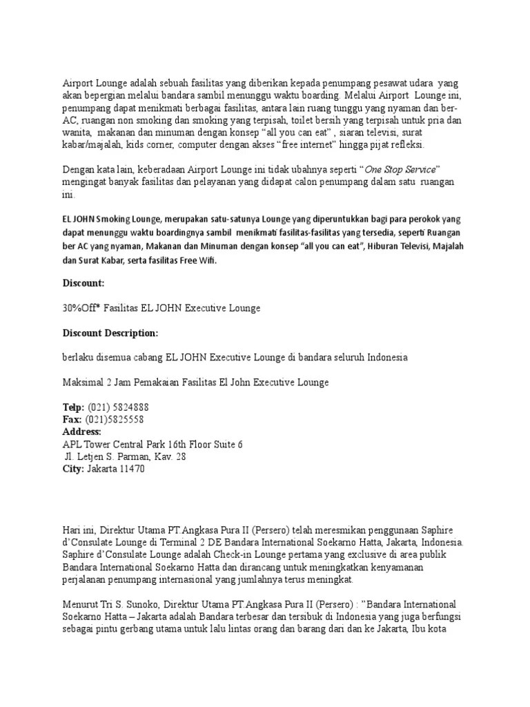 Airport Lounge Adalah Sebuah Fasilitas Yang Diberikan Kepada Penumpang