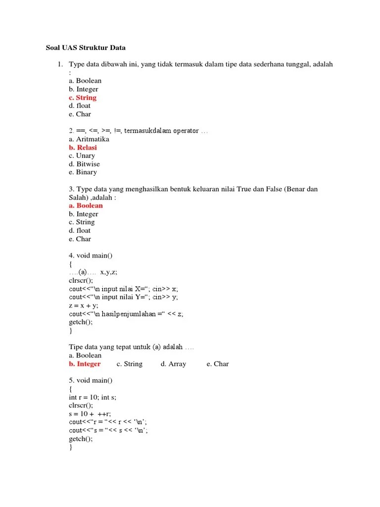 Kunci Jawaban Ujian Her Struktur Data Bsi Ujian Nasional