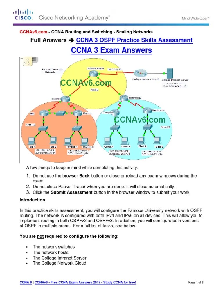 Scaling Networks (Version 6.00) ScaN OSPF Practice Skills Assessment