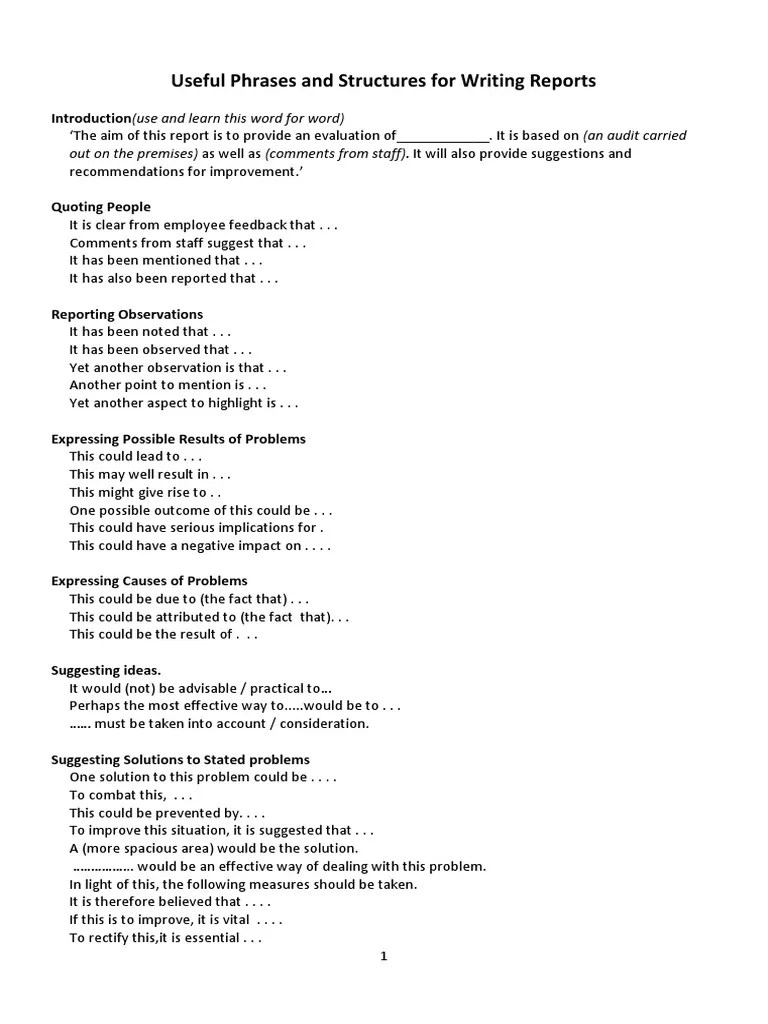 Useful Phrases and Structures for Writing Reports