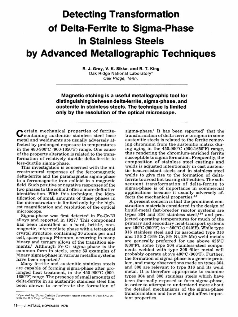 Detecting Transformation From Delta Ferrite to Sigma Phase in Ss