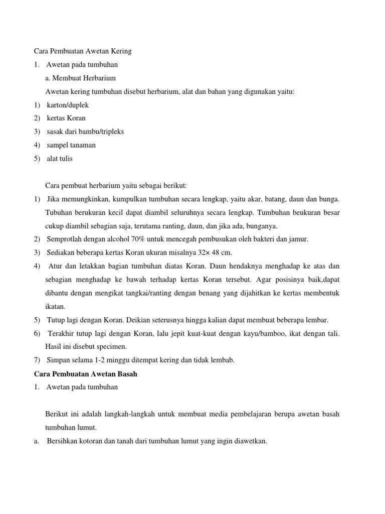 Cara Pembuatan Awetan Kering | PDF