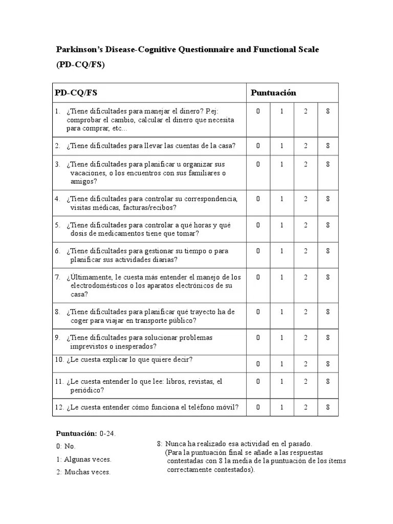 Parkinson_s DiseaseCognitive Questionnaire and Functional Scale