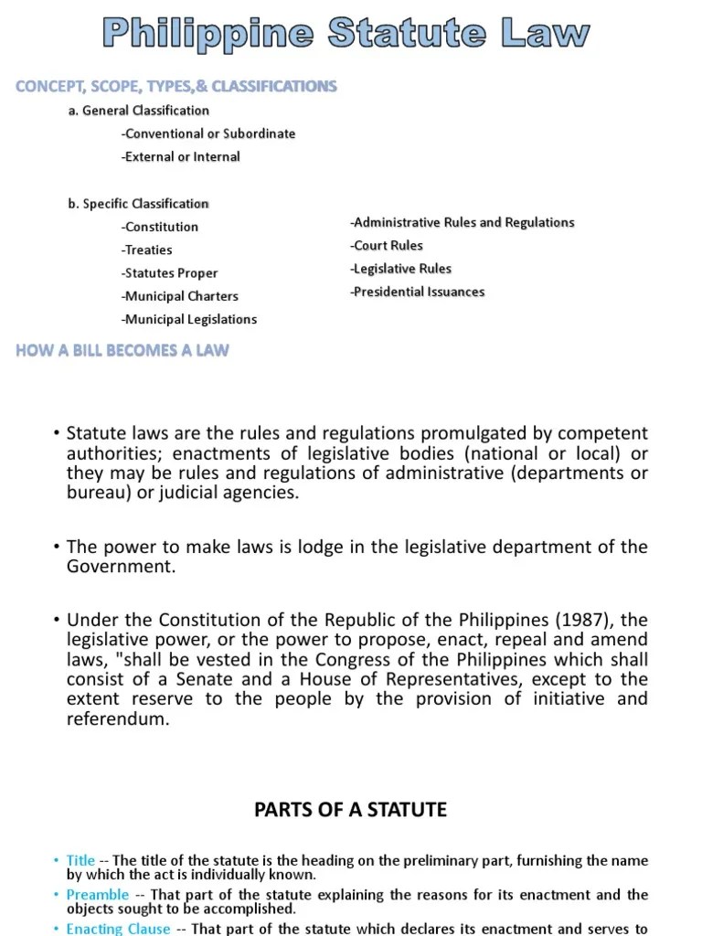PhilippineStatuteLaw (Atty. Ventura_s Ppt) Constitution Treaty