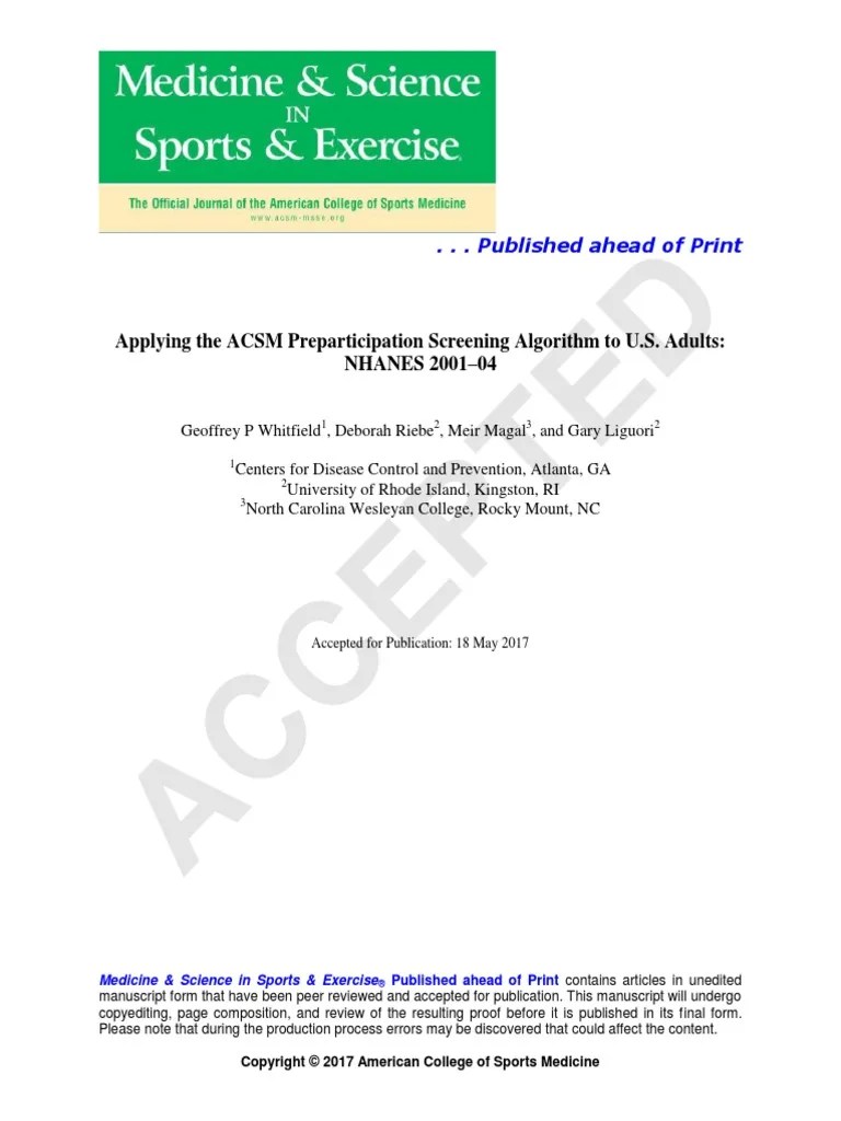 Applying the ACSM Preparticipation Screening Algorithm to