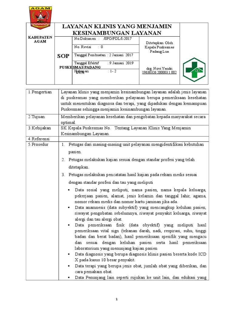 7.6.6.2 Sop Layanan Klinis Yang Menjamin Kesinambungan Layanan | PDF