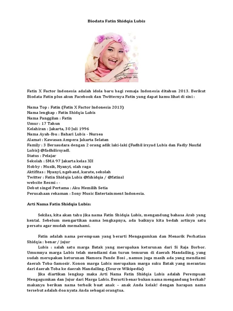 Biodata Fatin Shidqia Lubis | PDF