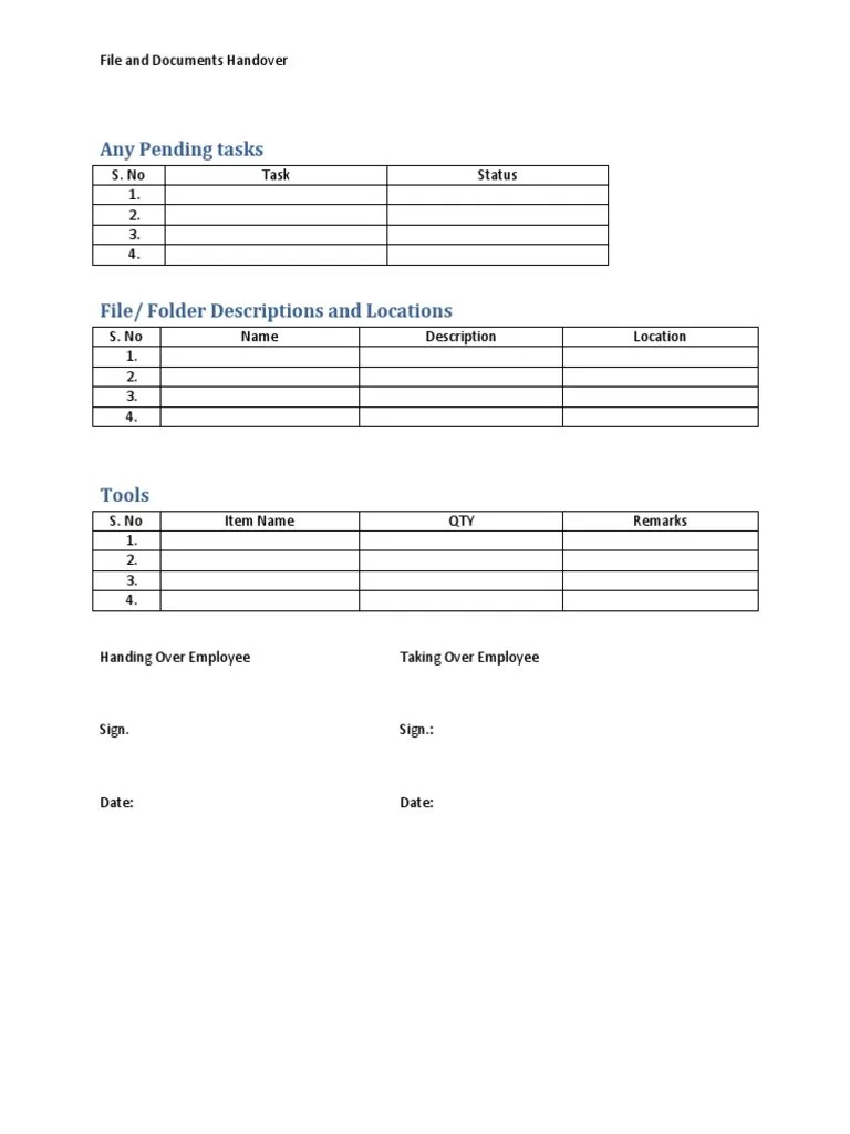 Employee Handover form