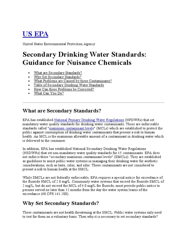 Secondary Drinking Water Standards Guidance for Nuisance Chemicals