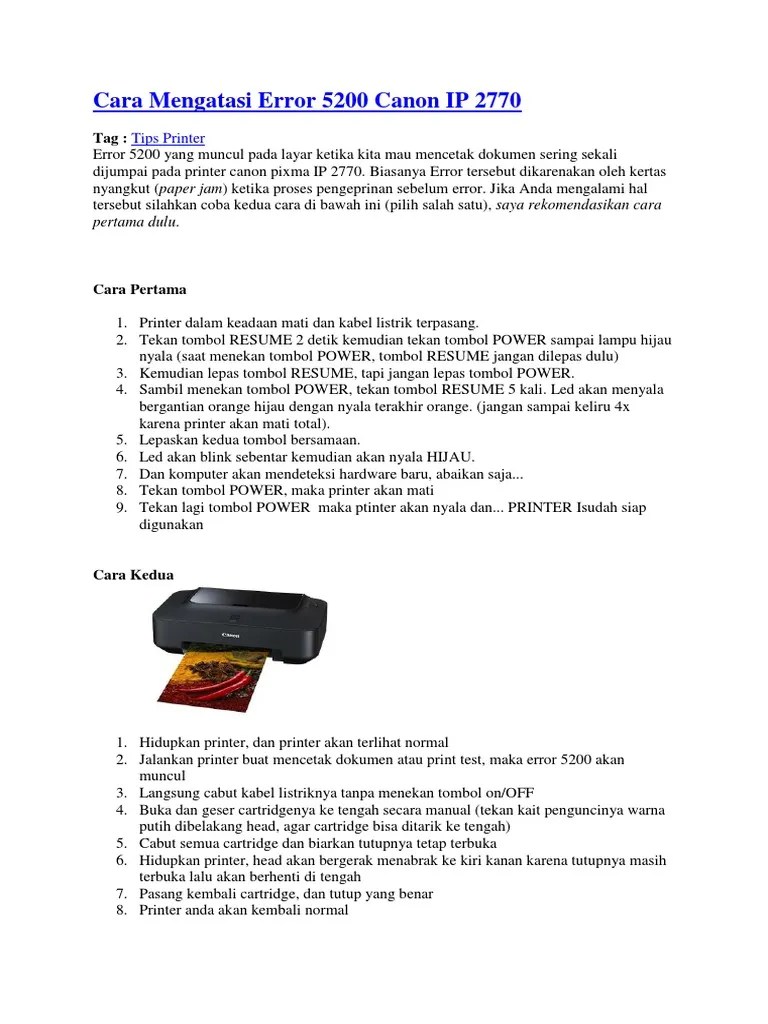 Cara Mengatasi Error 5200 Pada Printer Canon Ip2770