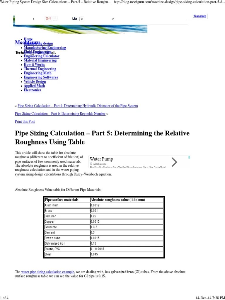 Water Piping System Design Size Calculations Part5 Relative