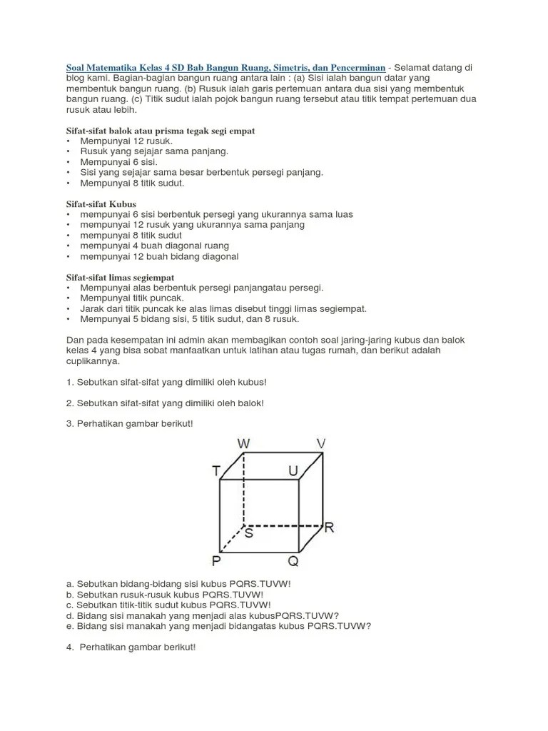 Soal Latihan Materi Kubus Danbalok Prisma Limas Kelas 8