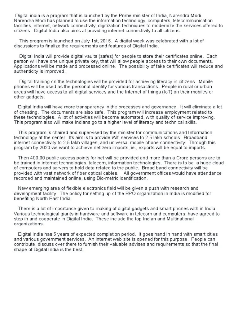 Essay On Digital India About 400500 Words Brainly Access