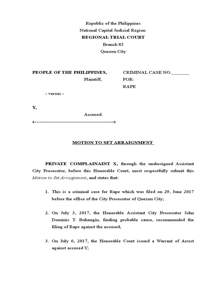 Motion To Set Arraignment Prosecution Final Prosecutor Arraignment