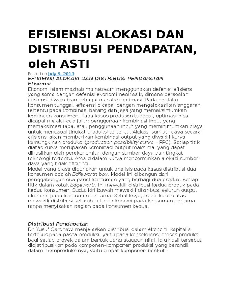 Efisiensi Alokasi Dan Distribusi Pendapatan