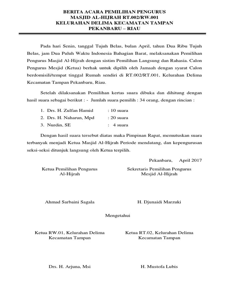 Berita Acara Pemilihan Pengurus | PDF