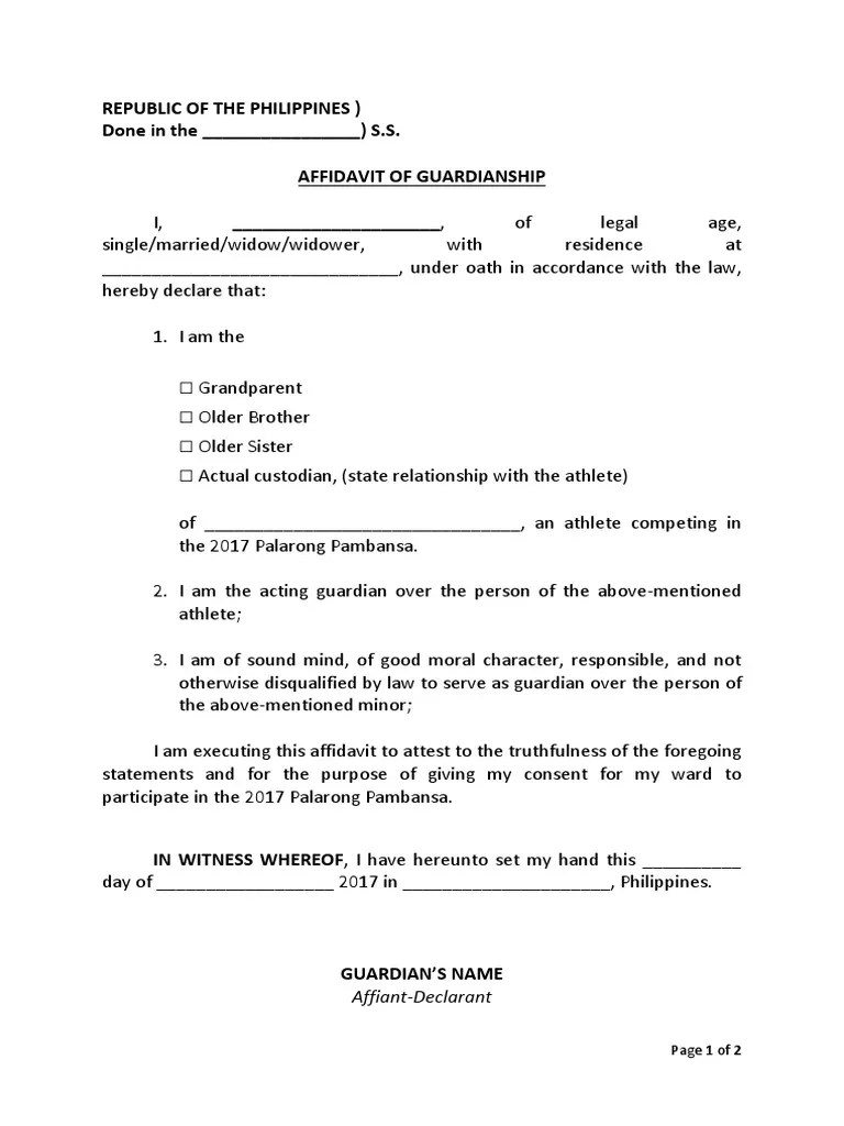 Affidavit of Guardianship