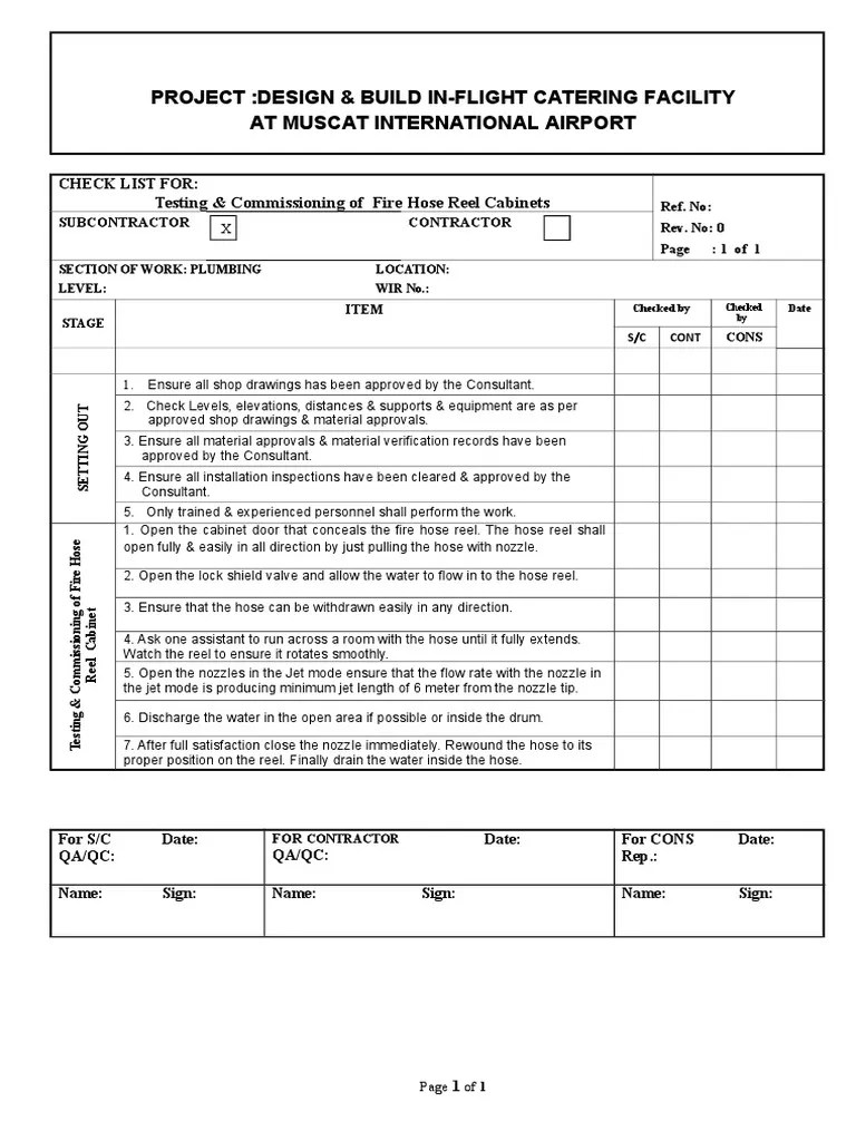 Testing & Commissioning Checklist