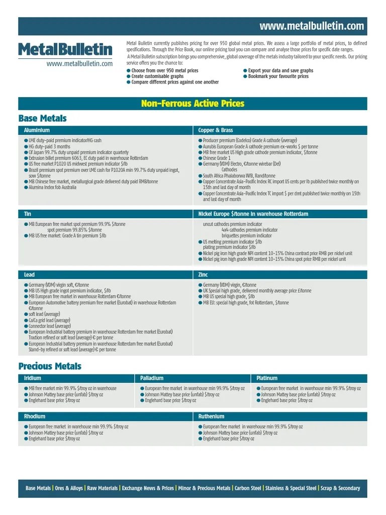 Metal Bulletin Prices Brochure WEB PDF Scrap Manganese