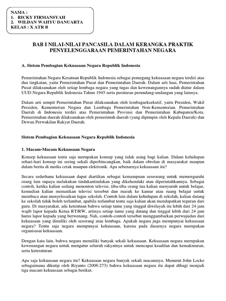 Bab I Nilai-Nilai Pancasila Dalam Kerangka Praktik Penyelenggaraan  Pemerintahan Negara | PDF