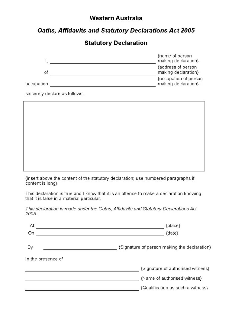 Statutory Declaration Template.doc Justice Of The Peace Practice Of Law