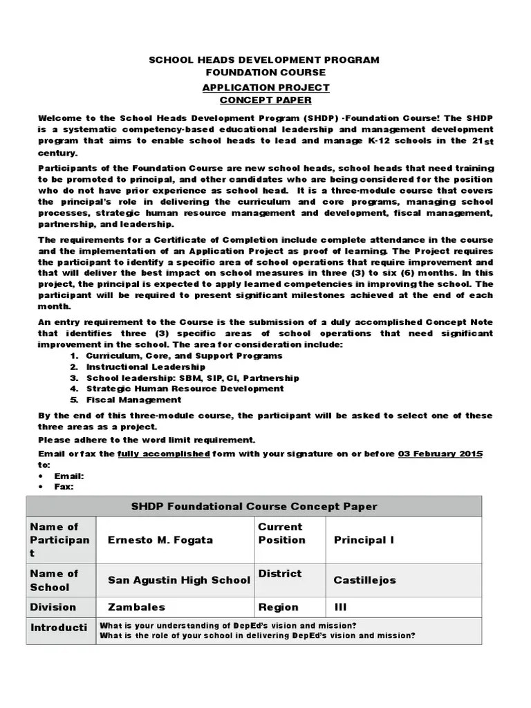 A concept paper is meant to give the university an informed idea of the applicant's areas of research interest in order to avail the necessary assistance for a student who wishes to specialize in public administration would for example be curious about public service values. Sample Project Concept Paper | Curriculum | Teaching