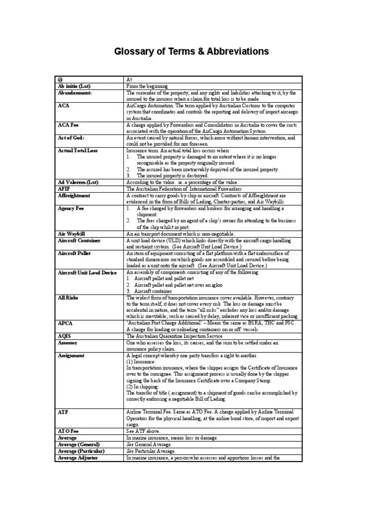 Freight Forwarding Terms & Abbreviations Cargo Containerization