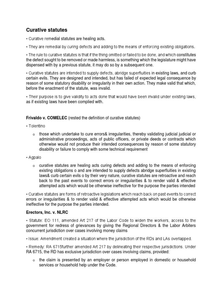 Curative Statutes Frivaldo v. COMELEC (Rested The Definition of
