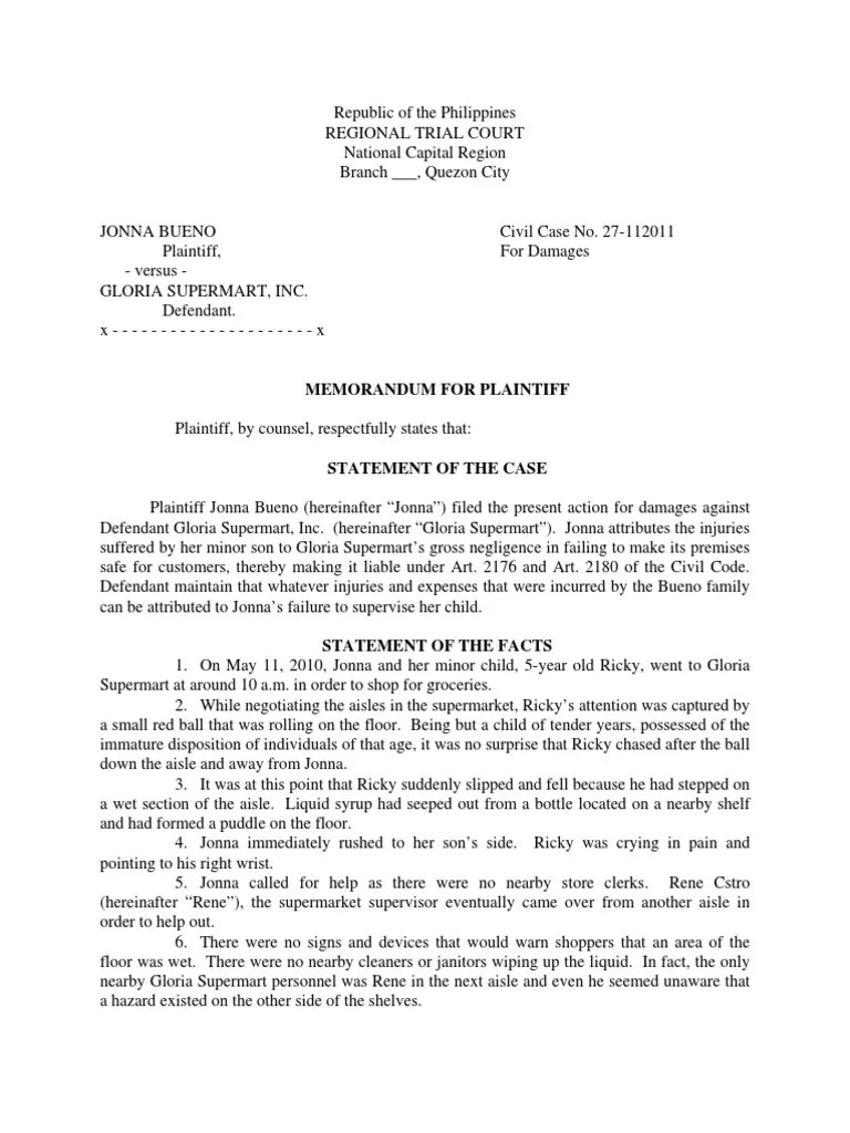 SAMPLE LEGAL MEMORANDUM.pdf Negligence Damages