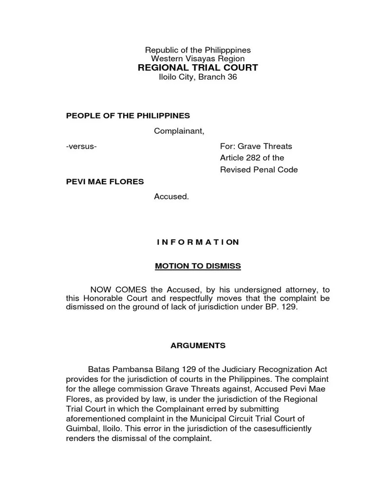 Motion to Dismiss Criminal Case Government Institutions Complaint