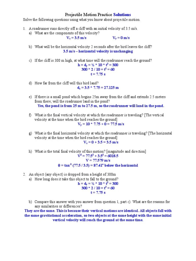 More Projectile Motion Practice Problems and Solutions PDF Temporal