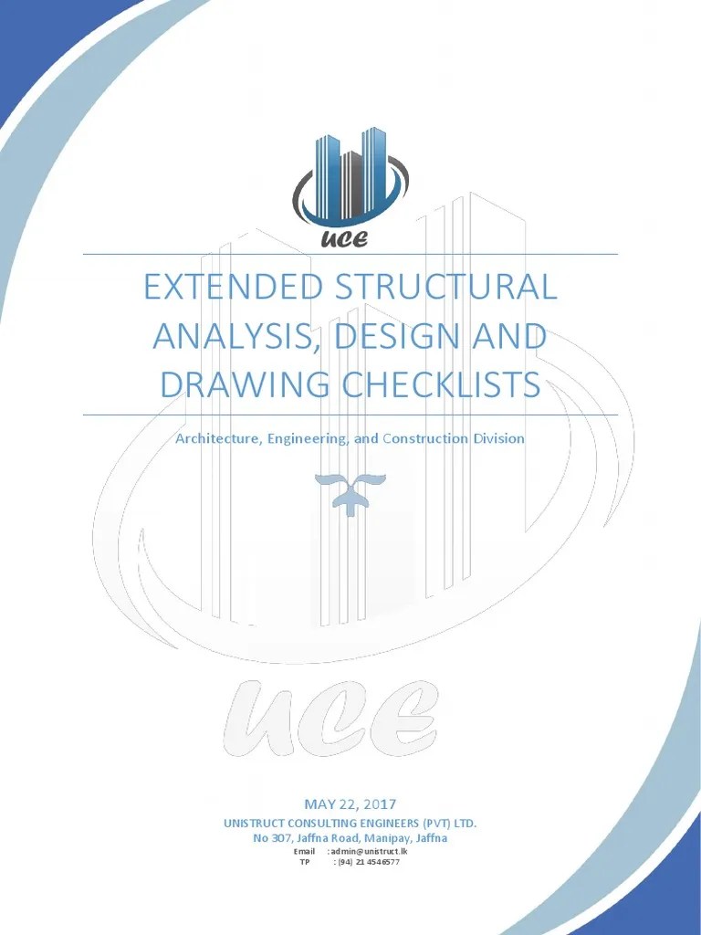 Extended Structural Analysis Design and Drawing Checklists Beam