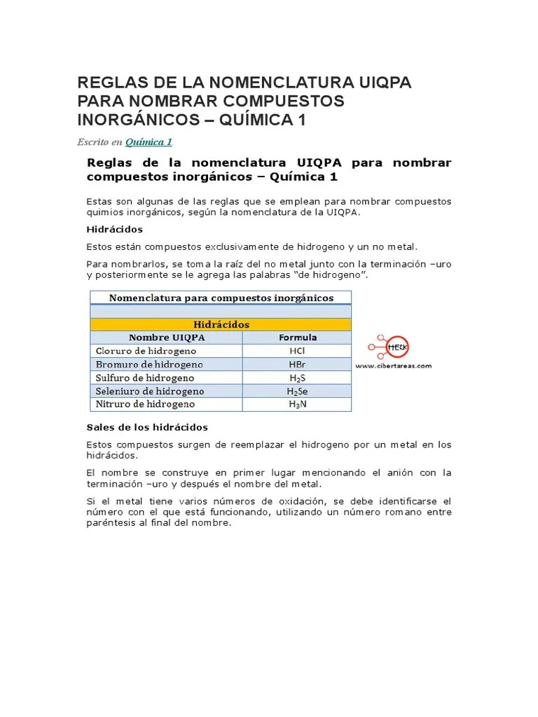 Reglas de La Nomenclatura Uiqpa para Nombrar Compuestos