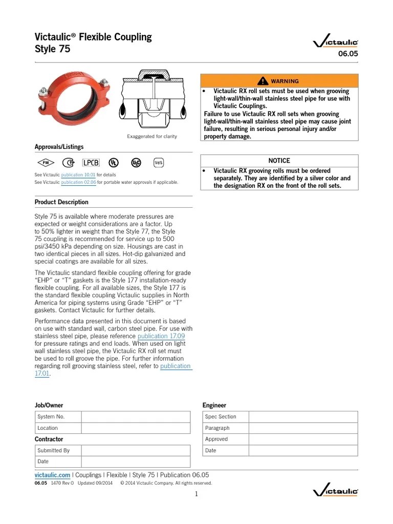 Victaulic Style 75 | PDF | Pipe (Fluid Conveyance) | Screw