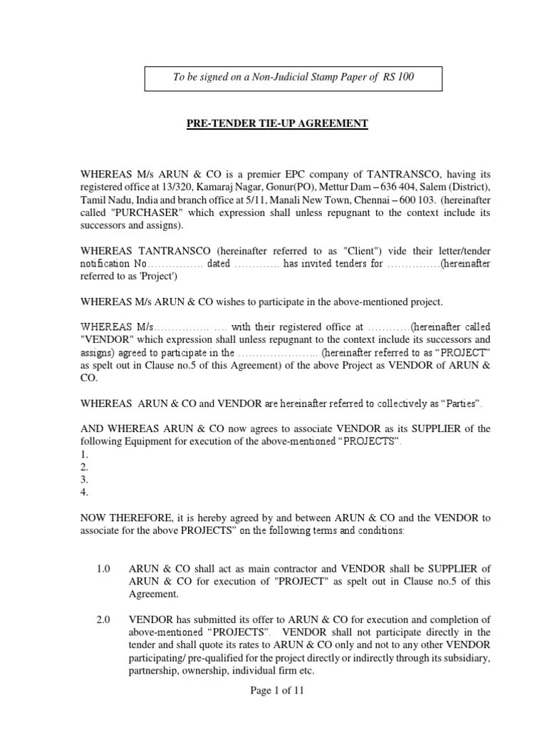 PreTender TieUp Agreement VENDOR Taxes (90 views)