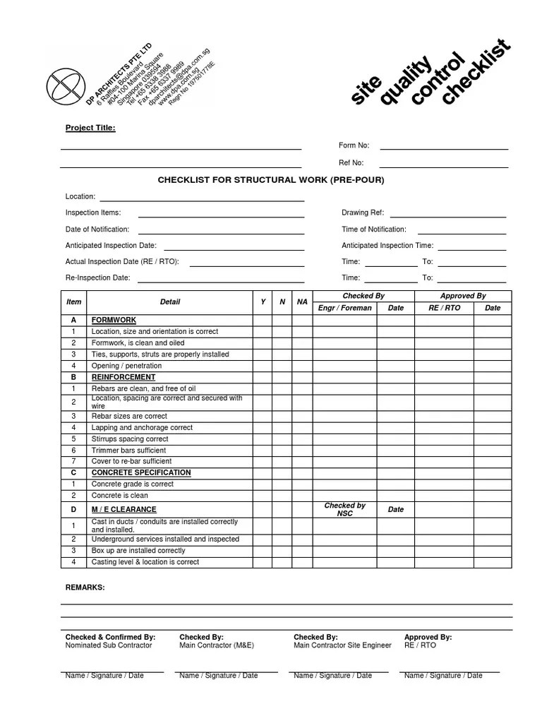 2 Checklist For Structural Work (PrePour) Industries Building