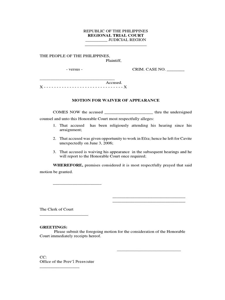 Waiver of Appearance