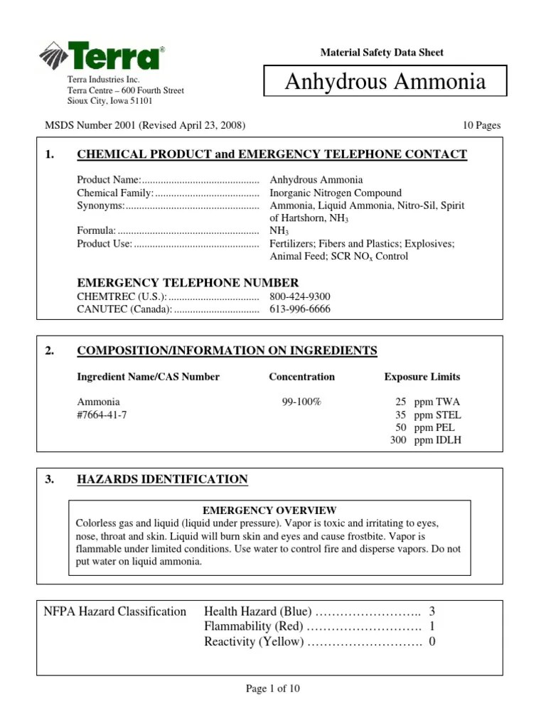 Anhydrous Ammonia Dangerous Goods Fluorine