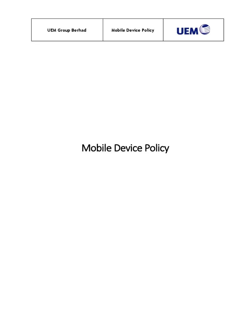 Mobile Device Policy v1.00 PDF Mobile App Computing