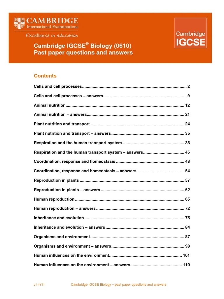 IGCSE Biology Past Papers CIE Notes