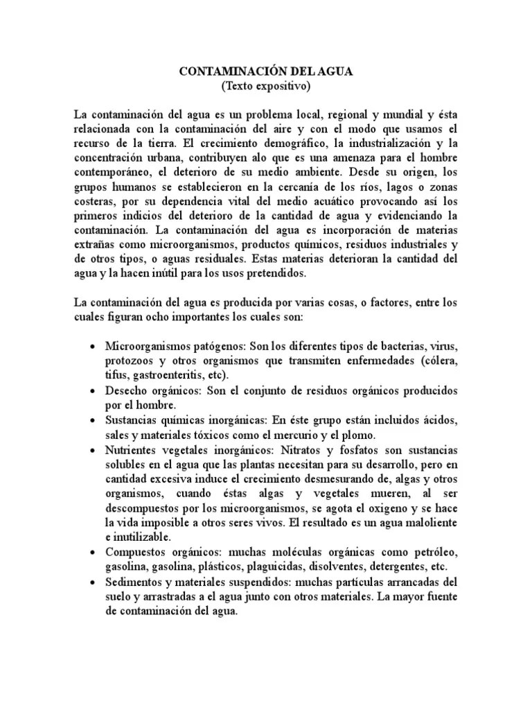 Contaminacion Del Agua Texto Expositivo1 La contaminación del agua