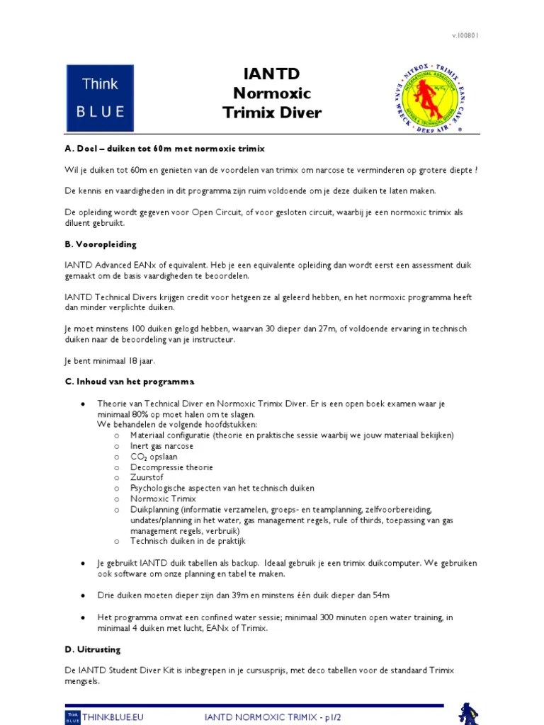 Info IANTD Normoxic Trimix Diver PDF