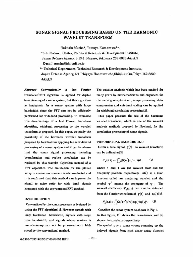 Sonar Signal Processing Based On The Harmonic Wavelet Transform PDF